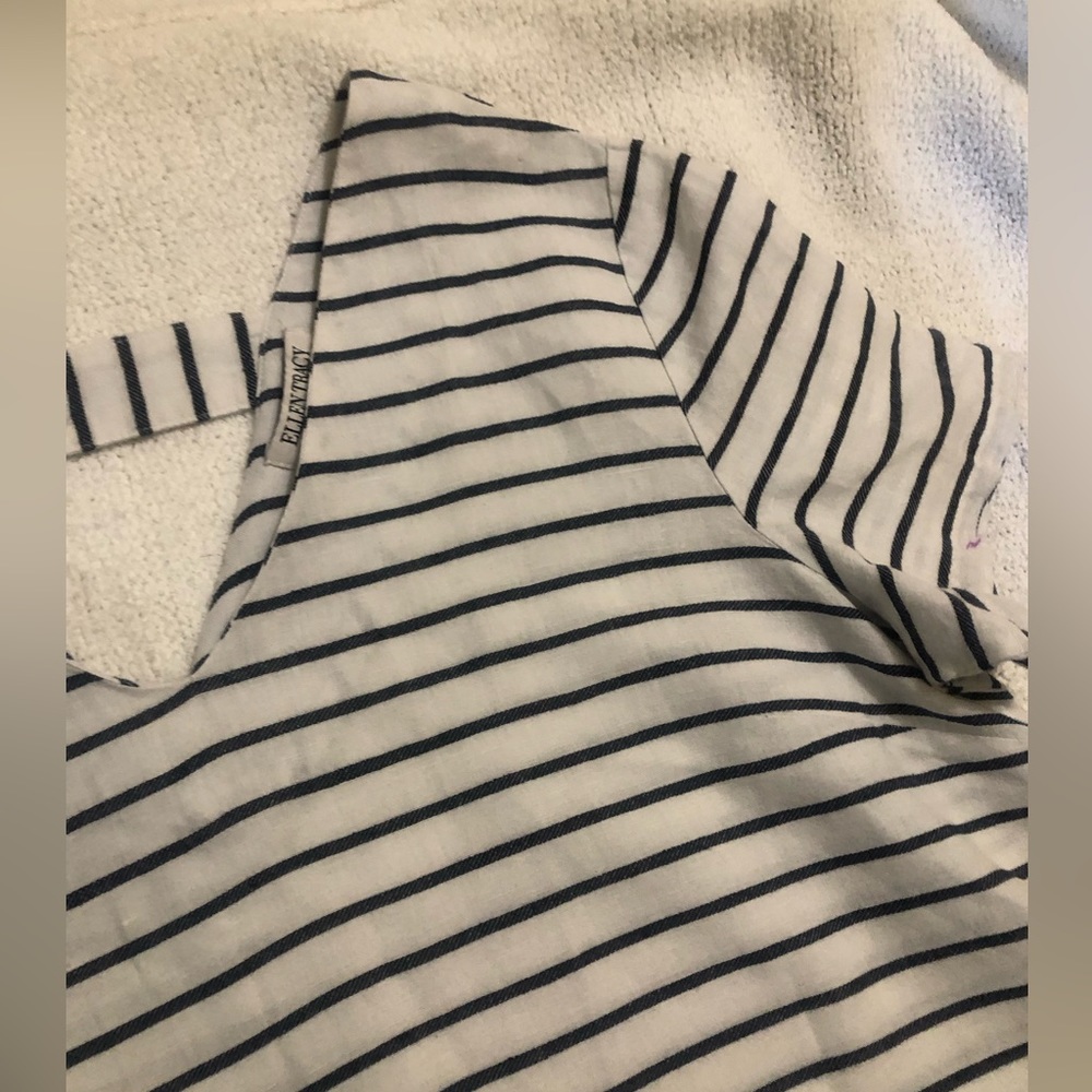EUC Ellen Tracy Short Sleeve Navy White Tee Size L - Picture 3 of 13